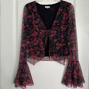 Promesa Black Sheer Top with Colorful Accents